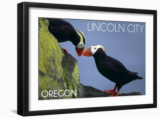 Lincoln City, Oregon - Tufted Puffins - Lantern Press-Lantern Press-Framed Art Print