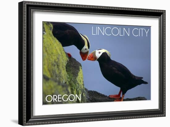 Lincoln City, Oregon - Tufted Puffins - Lantern Press-Lantern Press-Framed Art Print