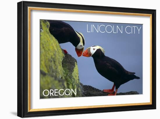 Lincoln City, Oregon - Tufted Puffins - Lantern Press-Lantern Press-Framed Art Print