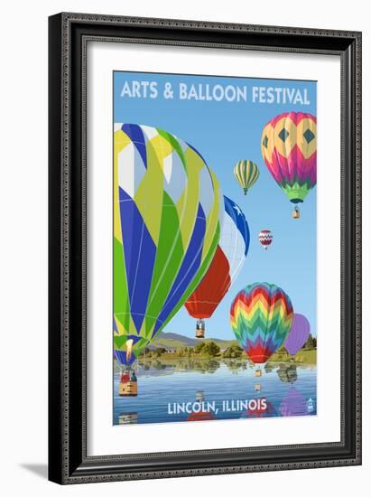 Lincoln, Illinois - Illinois Arts and Balloon Festival - Hot Air Balloons-Lantern Press-Framed Art Print