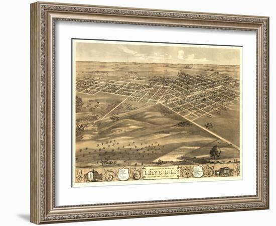 Lincoln, Illinois - Panoramic Map-Lantern Press-Framed Art Print