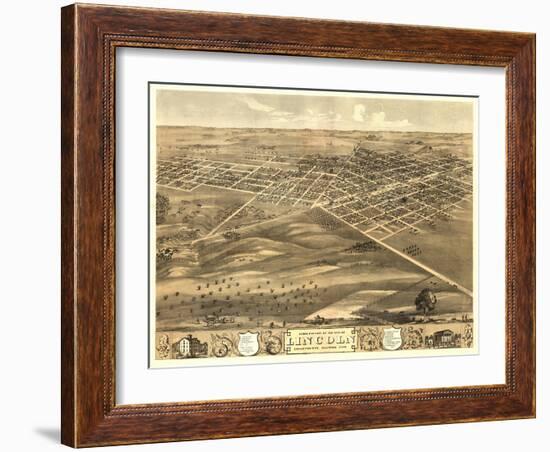 Lincoln, Illinois - Panoramic Map-Lantern Press-Framed Art Print