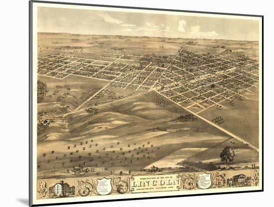 Lincoln, Illinois - Panoramic Map-Lantern Press-Mounted Art Print