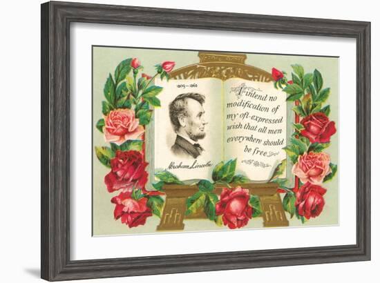 Lincoln in Book with Quotation-null-Framed Art Print