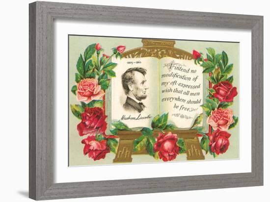 Lincoln in Book with Quotation-null-Framed Art Print