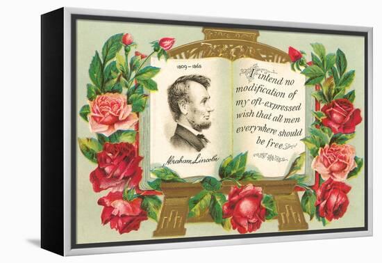 Lincoln in Book with Quotation-null-Framed Stretched Canvas