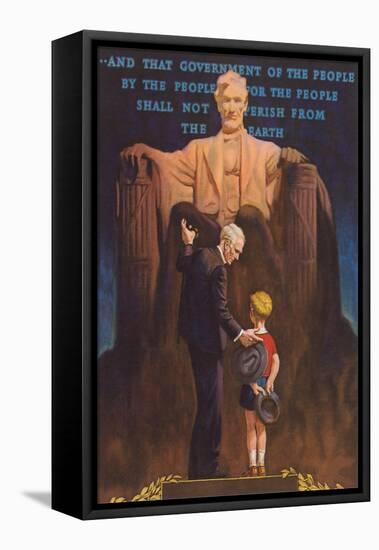 Lincoln Memorial, Man and Grandson-null-Framed Stretched Canvas