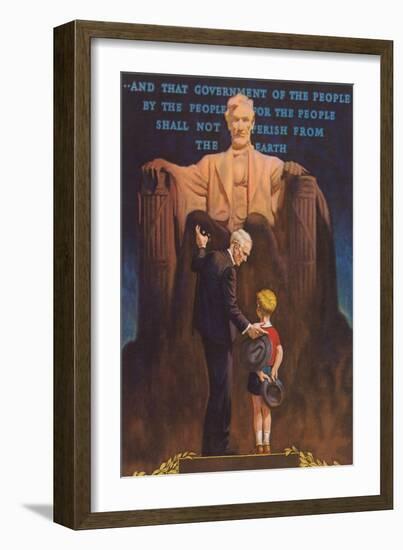 Lincoln Memorial, Man and Grandson-Found Image Press-Framed Giclee Print