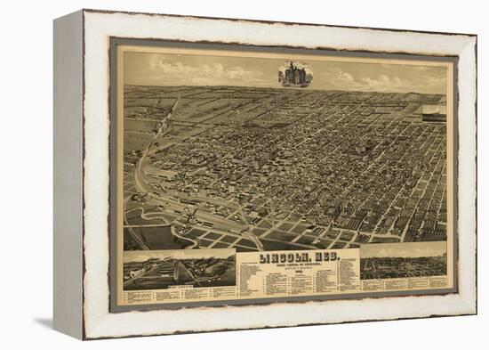 Lincoln, Nebraska - Panoramic Map-Lantern Press-Framed Stretched Canvas