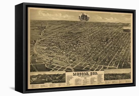 Lincoln, Nebraska - Panoramic Map-Lantern Press-Framed Stretched Canvas