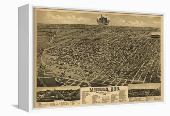 Lincoln, Nebraska - Panoramic Map-Lantern Press-Framed Stretched Canvas