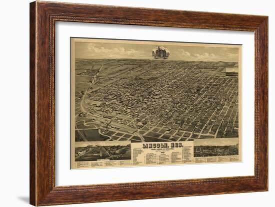 Lincoln, Nebraska - Panoramic Map-Lantern Press-Framed Art Print