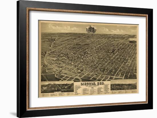 Lincoln, Nebraska - Panoramic Map-Lantern Press-Framed Art Print