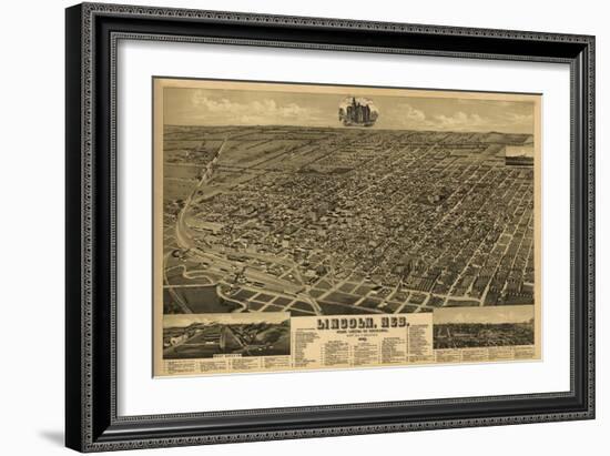 Lincoln, Nebraska - Panoramic Map-Lantern Press-Framed Art Print