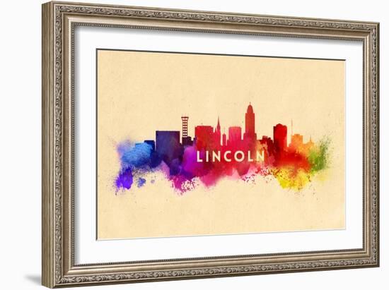 Lincoln, Nebraska - Skyline Abstract-Lantern Press-Framed Art Print