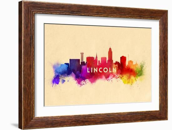 Lincoln, Nebraska - Skyline Abstract-Lantern Press-Framed Art Print