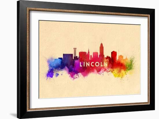 Lincoln, Nebraska - Skyline Abstract-Lantern Press-Framed Art Print