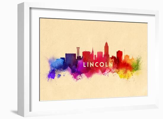 Lincoln, Nebraska - Skyline Abstract-Lantern Press-Framed Art Print