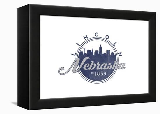 Lincoln, Nebraska - Skyline Seal (Blue)-Lantern Press-Framed Stretched Canvas