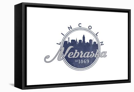 Lincoln, Nebraska - Skyline Seal (Blue)-Lantern Press-Framed Stretched Canvas