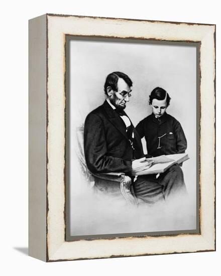 Lincoln Reading to His Son-Science Source-Framed Premier Image Canvas