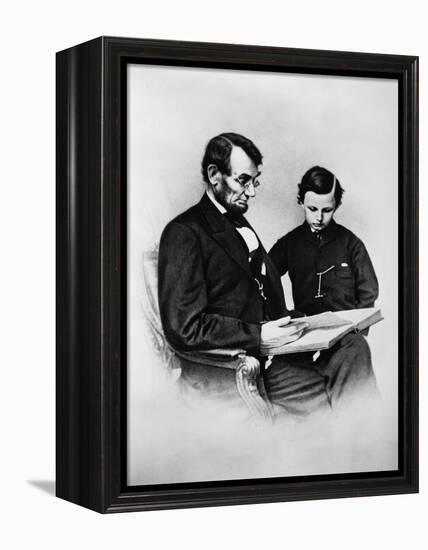 Lincoln Reading to His Son-Science Source-Framed Premier Image Canvas