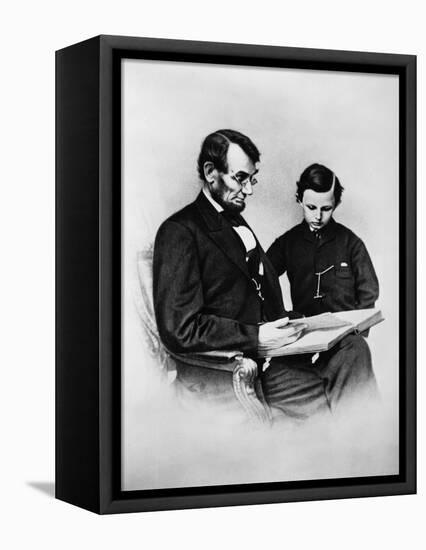 Lincoln Reading to His Son-Science Source-Framed Premier Image Canvas