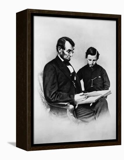 Lincoln Reading to His Son-Science Source-Framed Premier Image Canvas