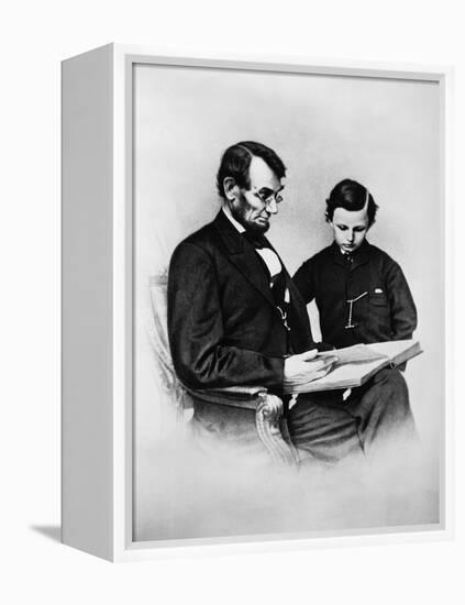 Lincoln Reading to His Son-Science Source-Framed Premier Image Canvas