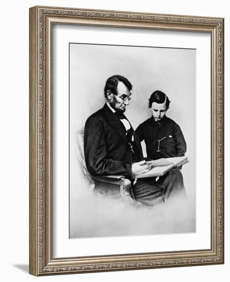 Lincoln Reading to His Son-Science Source-Framed Giclee Print