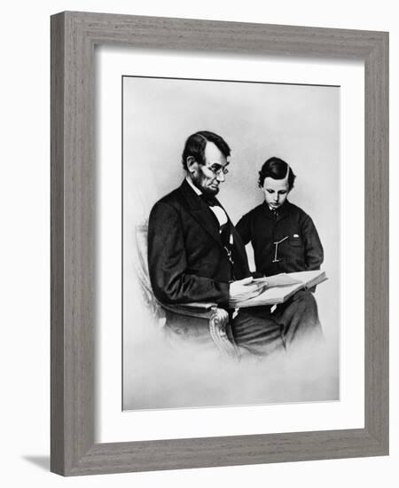 Lincoln Reading to His Son-Science Source-Framed Giclee Print