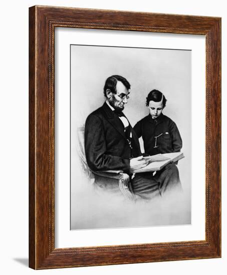 Lincoln Reading to His Son-Science Source-Framed Giclee Print