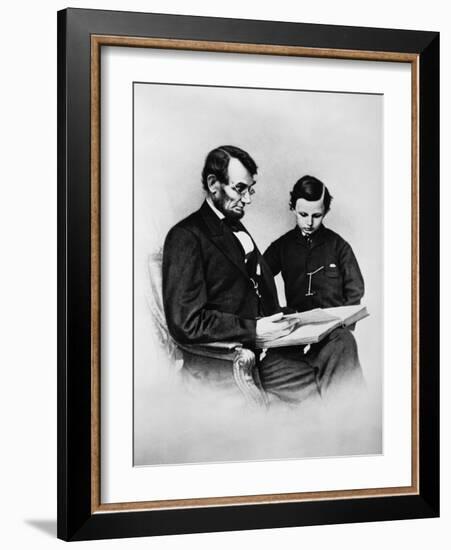 Lincoln Reading to His Son-Science Source-Framed Giclee Print