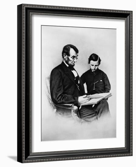 Lincoln Reading to His Son-Science Source-Framed Giclee Print