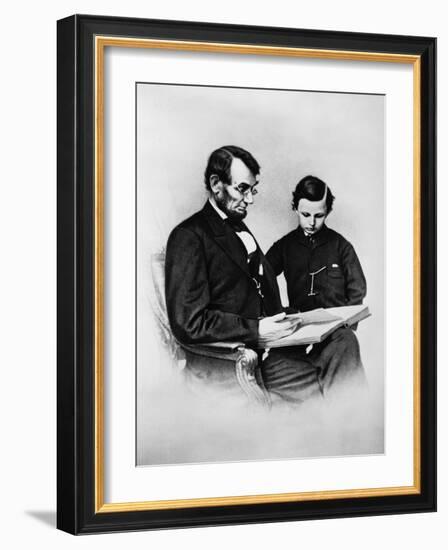 Lincoln Reading to His Son-Science Source-Framed Giclee Print