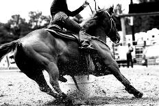 High Contrast, Black and White Closeup of a Rodeo Barrel Racer Making a Turn at One of the Barrels-Lincoln Rogers-Photographic Print