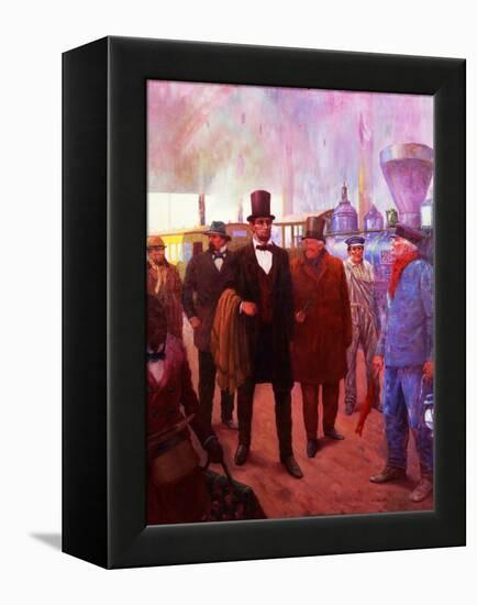 Lincoln Visiting by Railroad-Herbert Stitt-Framed Premier Image Canvas