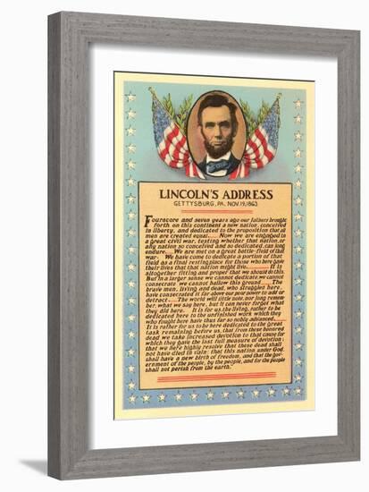 Lincoln with Text of Gettysburg Address-null-Framed Premium Giclee Print