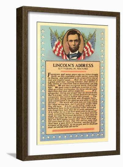 Lincoln with Text of Gettysburg Address-null-Framed Premium Giclee Print