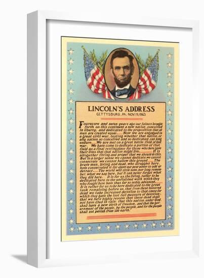 Lincoln with Text of Gettysburg Address-null-Framed Premium Giclee Print