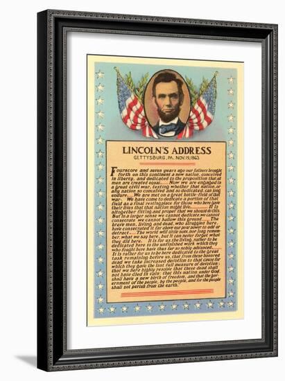 Lincoln with Text of Gettysburg Address-null-Framed Premium Giclee Print