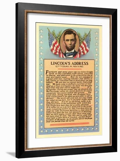 Lincoln with Text of Gettysburg Address-null-Framed Art Print