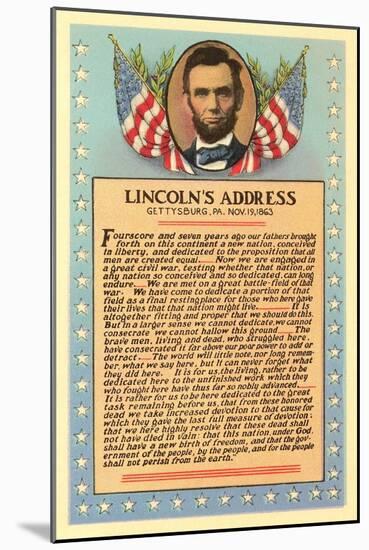 Lincoln with Text of Gettysburg Address-null-Mounted Art Print