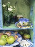 Coffee Cup, Flowers and Bowl of Apples on Shelves-Linda Burgess-Photographic Print