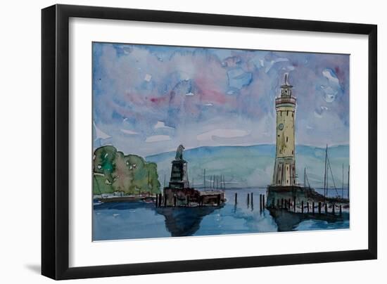 Lindau Lake Constance Harbour Entrance with Lion-Markus Bleichner-Framed Art Print