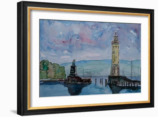 Lindau Lake Constance Harbour Entrance with Lion-Markus Bleichner-Framed Art Print