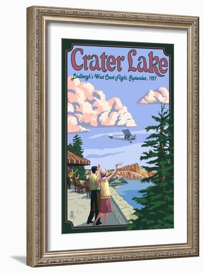 Lindbergh's West Coast Flight, Crater Lake, Oregon, c.1927-Lantern Press-Framed Art Print