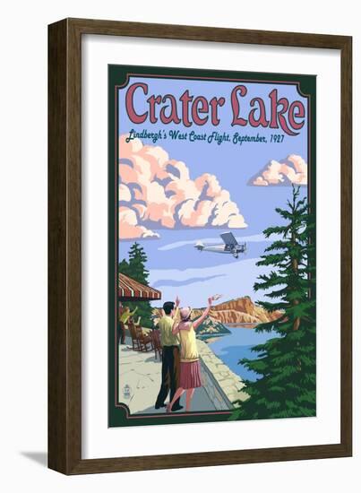 Lindbergh's West Coast Flight, Crater Lake, Oregon, c.1927-Lantern Press-Framed Art Print