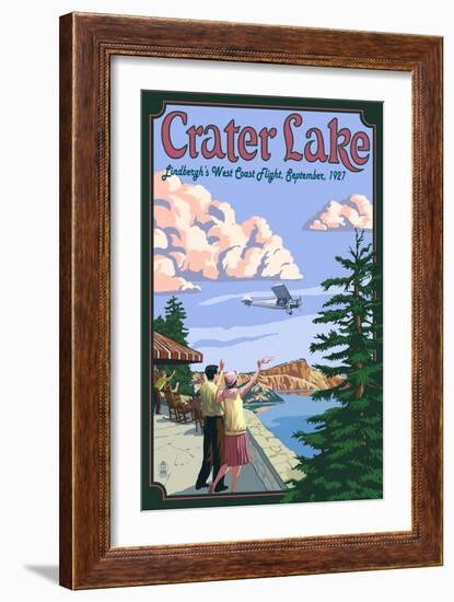 Lindbergh's West Coast Flight, Crater Lake, Oregon, c.1927-Lantern Press-Framed Art Print