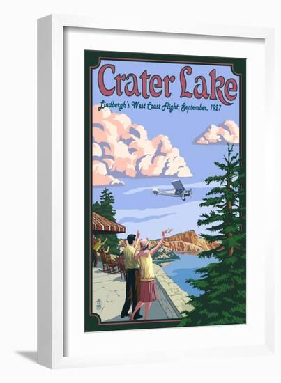 Lindbergh's West Coast Flight, Crater Lake, Oregon, c.1927-Lantern Press-Framed Art Print